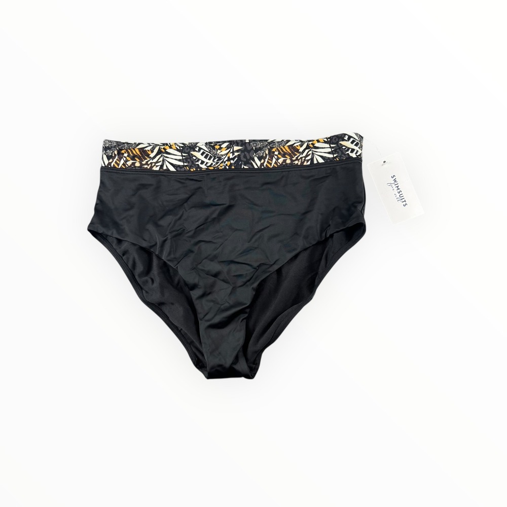 Swimsuits For All Womens Black High Waisted Bikini Bottoms Tropical Leopard 16